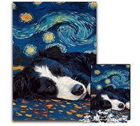 JigsawPuzzle 1000 Pieces for Adults Border Collie Night Sky Jigsaw Puzzles for Adults Ideal for Lover, Perfect Christmas, New Year, Valentine's Gift 26X38CM/10.23x14.96inch