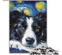 JigsawPuzzle 1000 Pieces for Adults Border Collie Night Sky Wooden Jigsaw Puzzles for Adults Perfect for Family Fun, Party Games, Birthday Party Favors size 50x75cm