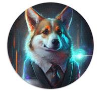 JigsawPuzzle 1000 Pieces for Adults Boss Pomeranian 1000 Pieces Round Puzzle Gifts Educational Activity for Cognitive Skills Cognitive Skill Improvement 67.5x67.5cm