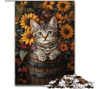 JigsawPuzzle 1000 Pieces for Adults Cat Among Sunflowers Difficult Puzzles for Adults Interactive Family Game, DIY Home Decor, Challenging Brain Teaser Gift 26X38CM