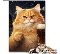 JigsawPuzzle 1000 Pieces for Adults Cat Drinking Beer Made of Wood, Making It A Great Gift for Family Fun 50x75cm An for Christmas Or Birthdays