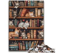 JigsawPuzzle 1000 Pieces for Adults Cat on The Bookshelf for And 14 Years And over Educational Challenge Fun Activities at Home, Birthday Gifts, Travel Gifts 26x38cm