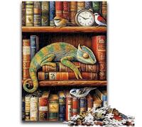 JigsawPuzzle 1000 Pieces for Adults Chameleon on Bookshelf Toys Educational Games Stress Relieving Artists Collection, Fine Art 26x38cm