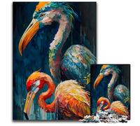 JigsawPuzzle 1000 Pieces for Adults Colored Flamingo Duo Wooden Jigsaw Puzzles for Adults for Travel Lovers & Couples, Challenging Toy 50x75CM/19.68x29.52inch