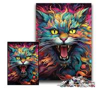 JigsawPuzzle 1000 Pieces for Adults Colorful Art Psychedelic Cat Jigsaw Puzzles for Adults Size 26x38cm Brain Challenge Gift, Educational Activity for Teenagers