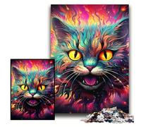 JigsawPuzzle 1000 Pieces for Adults Colorful Art Psychedelic Cat Puzzles for Adults 26x38 cm Perfect for Family Fun on Christmas, Thanksgiving, Birthdays & Easter