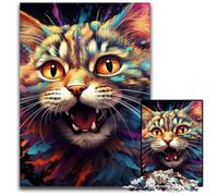 JigsawPuzzle 1000 Pieces for Adults Colorful Art Psychedelic Cat Wooden Jigsaw Ideal for Lover, Perfect Christmas, New Year, Valentine's Gift 50x75CM/19.68x29.52inch
