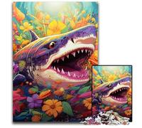 JigsawPuzzle 1000 Pieces for Adults Colorful Art Shark Wooden Jigsaw Ideal for Lover, Perfect Christmas, New Year, Valentine's Gift 50x75CM/19.68x29.52inch