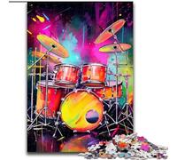 JigsawPuzzle 1000 Pieces for Adults Colorful Neon Graffiti Drum Kit Made of Wood, Perfect for Birthday, Christmas 50x75cm DIY Art Decor