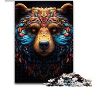 JigsawPuzzle 1000 Pieces for Adults Colourful Brown Bear Made of Wood, for Ages 14+ 50x75cm Family Fun Craft, Perfect for Birthdays, Holidays