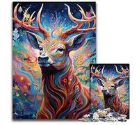 JigsawPuzzle 1000 Pieces for Adults Deer Psychedelic Art cardboard Jigsaw Puzzles Ideal DIY Decor & Brain Teaser Gift 26X38CM/10.23x14.96inch