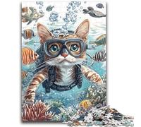 JigsawPuzzle 1000 Pieces for Adults Diver Cat for And 14 Years And over Educational Challenge Fun Activities at Home, Birthday Gifts, Travel Gifts 50x75cm