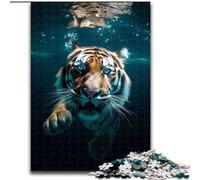 JigsawPuzzle 1000 Pieces for Adults Diving Tiger in Blue Water Made of Wood, Perfect for Birthday, Christmas 50x75cm DIY Art Decor