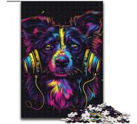 JigsawPuzzle 1000 Pieces for Adults DJ Neon Border Collie Jigsaw Puzzle Made of cardboard,Perfect Home Or Office Decor, Ideal 1000pcs(26x38cm)