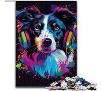 JigsawPuzzle 1000 Pieces for Adults DJ Neon Border Collie Made of Wood, Perfect for Birthday, Christmas 50x75cm DIY Art Decor