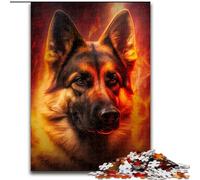 JigsawPuzzle 1000 Pieces for Adults Fire German Shepherd Wooden Jigsaw size : 50x75cm Home Activity for Holidays, Birthdays, And Family Game Nights