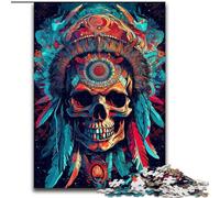 JigsawPuzzle 1000 Pieces for Adults First Nations Skull Wooden Jigsaw Puzzles for Adults size 50x75cm Family Game Night Fun, DIY Decorative Artwork
