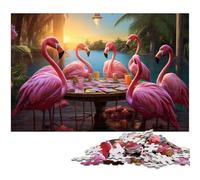 JigsawPuzzle 1000 Pieces for Adults Flamingos Playing Poker Puzzles for Adults Perfect for Family Fun, Party Games, Birthday Party Favors 50x75CM/19.68x29.52inch