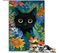JigsawPuzzle 1000 Pieces for Adults Floral Black Cat Puzzle Made of Wood for Parents, Lovers, Friends - Age 14+ size 50X75CM
