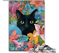 JigsawPuzzle 1000 Pieces for Adults Floral Black Cat Puzzles for Adults 26X38CM for Holidays, Birthdays, And Family Game Nights