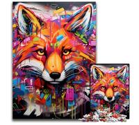 JigsawPuzzle 1000 Pieces for Adults Fox Graffiti Wooden Jigsaw Puzzles Ideal DIY Decor & Brain Teaser Gift 50x75CM/19.68x29.52inch