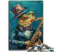 JigsawPuzzle 1000 Pieces for Adults Frog Playing Saxophone Learning Educational Toy for Is Ideal As A Gift for The Whole Family 26x38cm