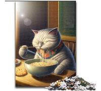 JigsawPuzzle 1000 Pieces for Adults Funny Cat Eating Ramen Jigsaw Puzzles Made of cardboard,Toys Gift Educational Intellectual Decompressing Fun Family Game 1000pcs(26x38cm)