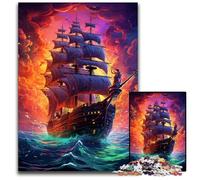 JigsawPuzzle 1000 Pieces for Adults Future Colorful Psychedelic Pirate Ship Wooden Jigsaw Family Interactive Game, Craft Gift with Colorful Artwork 1000 PCS(75x50cm)