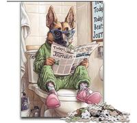 JigsawPuzzle 1000 Pieces for Adults German Shepherd Go Toilet Wooden Puzzles size50x75cm Brain Teaser Game for Teenagers, Perfect