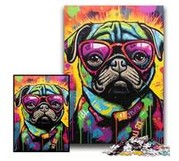 JigsawPuzzle 1000 Pieces for Adults Graffiti Painting Pug Jigsaw Puzzles for Adults Size 26x38cm Brain Challenge Gift, Educational Activity for Teenagers
