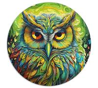 JigsawPuzzle 1000 Pieces for Adults Green Owl Round Paper Puzzles Artwork Decor Intelligence Toy for Family Indoor Games (67.5x67.5cm)