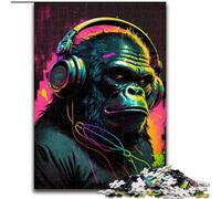 JigsawPuzzle 1000 Pieces for Adults Headphones Gorilla Jigsaw Puzzles Made of Wood, for Birthdays, Holidays, And Home Decor 1000pcs(50x75cm)