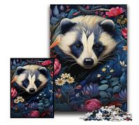 JigsawPuzzle 1000 Pieces for Adults Honey Badger Flowers Puzzles for Adults 26x38 cm Perfect for Family Fun on Christmas, Thanksgiving, Birthdays & Easter