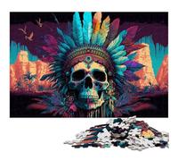 JigsawPuzzle 1000 Pieces for Adults Indian Skull Wooden Jigsaw Puzzles Ideal DIY Decor & Brain Teaser Gift 50x75CM/19.68x29.52inch