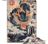 JigsawPuzzle 1000 Pieces for Adults Japanese Wave Dragon, Challenging Difficult with Fully Interlocking Randomly Shaped Pieces (Size 50x75cm)