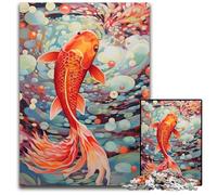 JigsawPuzzle 1000 Pieces for Adults Koi Colorful Wooden Jigsaw Puzzles for Adults for Travel Lovers & Couples, Challenging Toy 50x75CM/19.68x29.52inch