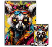 JigsawPuzzle 1000 Pieces for Adults Lemur Graffiti Wooden Jigsaw Puzzles Ideal DIY Decor & Brain Teaser Gift 50x75CM/19.68x29.52inch