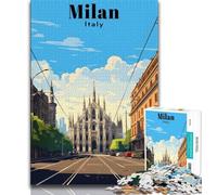 JigsawPuzzle 1000 Pieces for Adults Milan Italy Travel Poster,Challenging Game And Family Play Educational Game for Birthday,Chrismas (75x50cm)