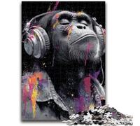 JigsawPuzzle 1000 Pieces for Adults Monkey with Headphones Brain Teaser Game Wall Decoration Unique Birthday And Xmas Gifts 38x26cm