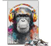 JigsawPuzzle 1000 Pieces for Adults Monkey with Headphones, Game Toys Every Piece Is Unique - Challenging Family Fun Game for for Age 14 (Size 50x75cm)