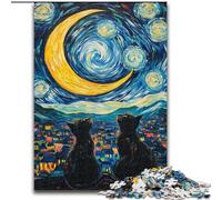 JigsawPuzzle 1000 Pieces for Adults Night Sky Black Cat Jigsaw Interactive Family Game, Ideal, Family Activity Game 50X75CM