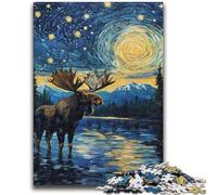 JigsawPuzzle 1000 Pieces for Adults Night Sky Moose Toys Educational Games Stress Relieving Artists Collection, Fine Art 50x75cm