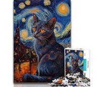 JigsawPuzzle 1000 Pieces for Adults Night Sky Orange Cat,Challenging Game And Family Play Educational Game for Birthday,Chrismas (38x26cm)