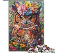 JigsawPuzzle 1000 Pieces for Adults Owl Flowers, Stress Relief with Fully Interlocking Randomly Shaped Pieces for And 14 Years Old (Size 26x38cm)
