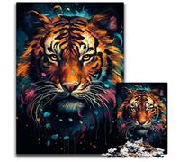 JigsawPuzzle 1000 Pieces for Adults Painting of Ferocious Colorful Tiger Challenging Puzzles Perfect for Christmas Halloween Easter New Year 1000 PCS(38x26cm)