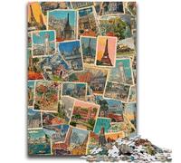 JigsawPuzzle 1000 Pieces for Adults Paris Stamp Collage Learning Educational Toy for Is Ideal As A Gift for The Whole Family 26x38cm