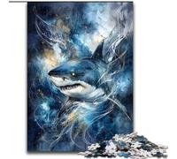 JigsawPuzzle 1000 Pieces for Adults Powerful Shark Swimming Impossible Jigsaw Puzzles for Adults 26X38CM for Home Decor, Brain Training