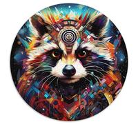 JigsawPuzzle 1000 Pieces for Adults Psychedelic Animal Raccoon Round Paper Puzzles Artwork Decor Intelligence Toy for Family Indoor Games (67.5x67.5cm)
