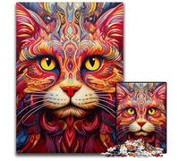 JigsawPuzzle 1000 Pieces for Adults Psychedelic Cat cardboard Jigsaw Puzzles Ideal DIY Decor & Brain Teaser Gift 26X38CM/10.23x14.96inch