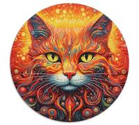 JigsawPuzzle 1000 Pieces for Adults Psychedelic Cat Round Paper Puzzles Artwork Decor Intelligence Toy for Family Indoor Games (67.5x67.5cm)